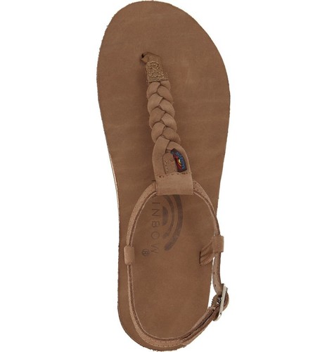 Women's Rainbow T-Street - Hemp Single Layer Dark Brown Center Braid Ankle Strap