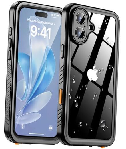 for Case Waterproof, [Built-in Screen iPhone 16 Plus Black/Clear
