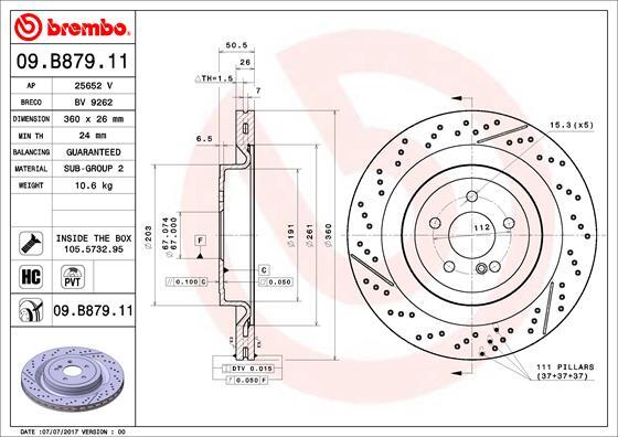2x 09.B879.11 BREMBO BRAKE DISC PAIR REAR AXLE FOR MERCEDES-BENZ