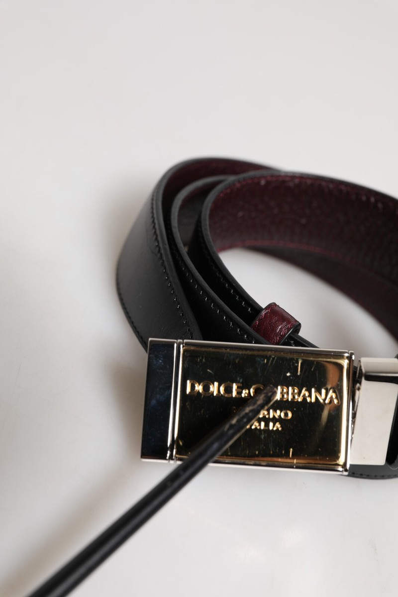 DOLCE & GABBANA Belt Black Brown Leather MetalBuckle