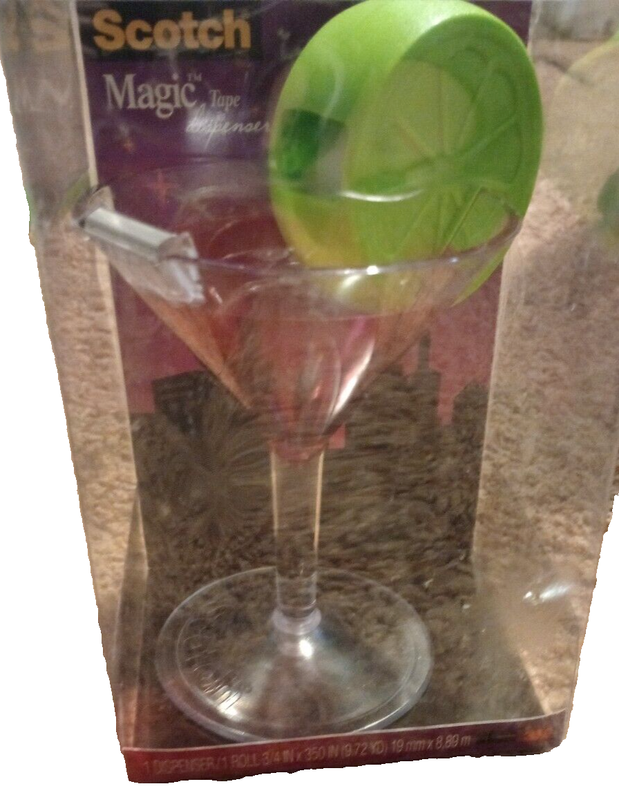 Scotch Tape Dispenser Pink Martini Cocktail Cosmo Glass Pen Holder with Lime NEW-image