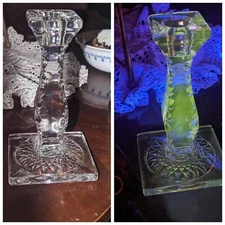 Antique Edwardian Fry Glass Co. Manganese Glass Candleholder (365 UV Light)