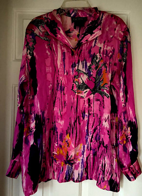 ESCADA VINTAGE SILK BLOUSE IN PINK BLACK PURPLE ABSTRACT PRINT 38 8-10 GERMANY