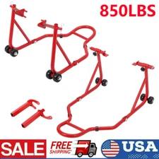 Motorcycle Front & Rear Stand Lift 850lbs Universal Paddock Swingarm Stand Red