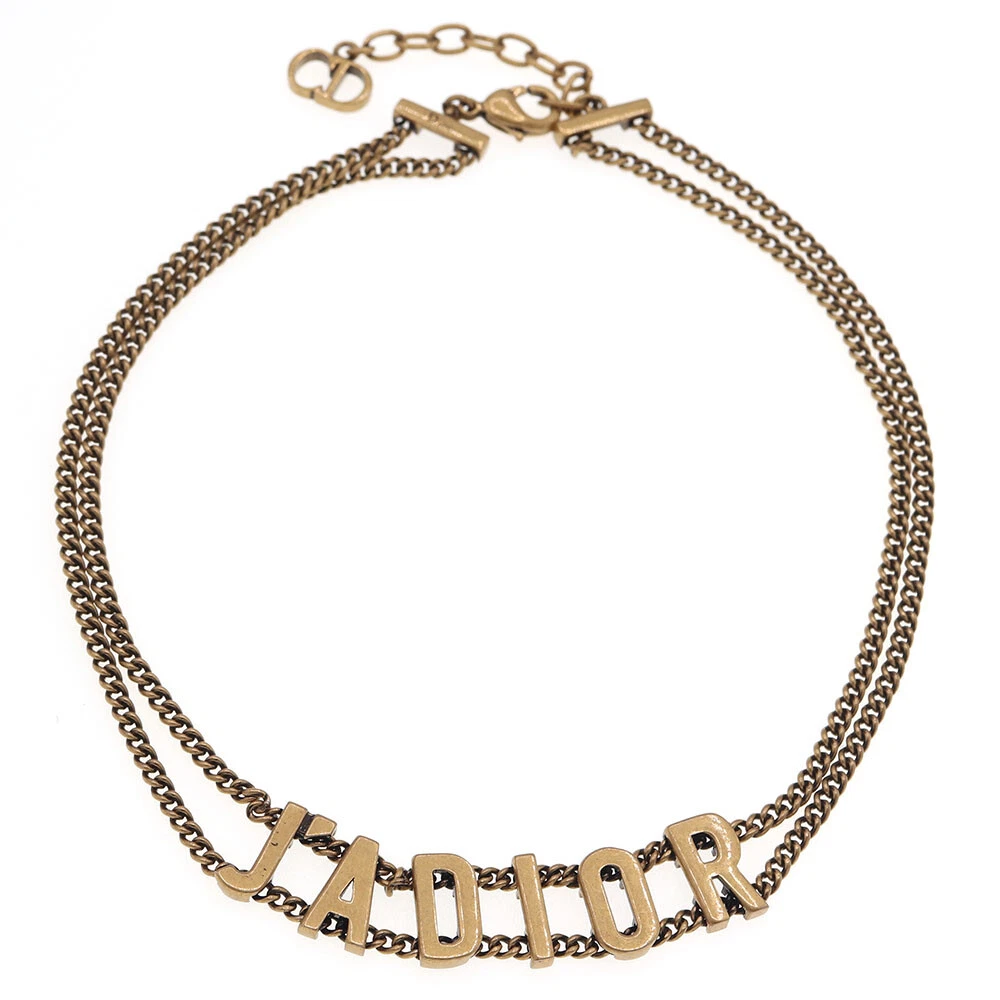 Christian Dior Necklace Jadior N0424ADRMT Ladies CD Logo Chain Gold Choker Rare Christian Dior Necklace Jadior N0424ADRMT Ladies CD Logo Chain Gold Choker Rare
