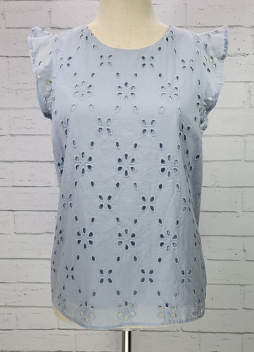 J. Crew Factory Womens Eyelet Flutter Sleeve Shell Size M Light Blue Shirt Top - 第 1/11 張圖片