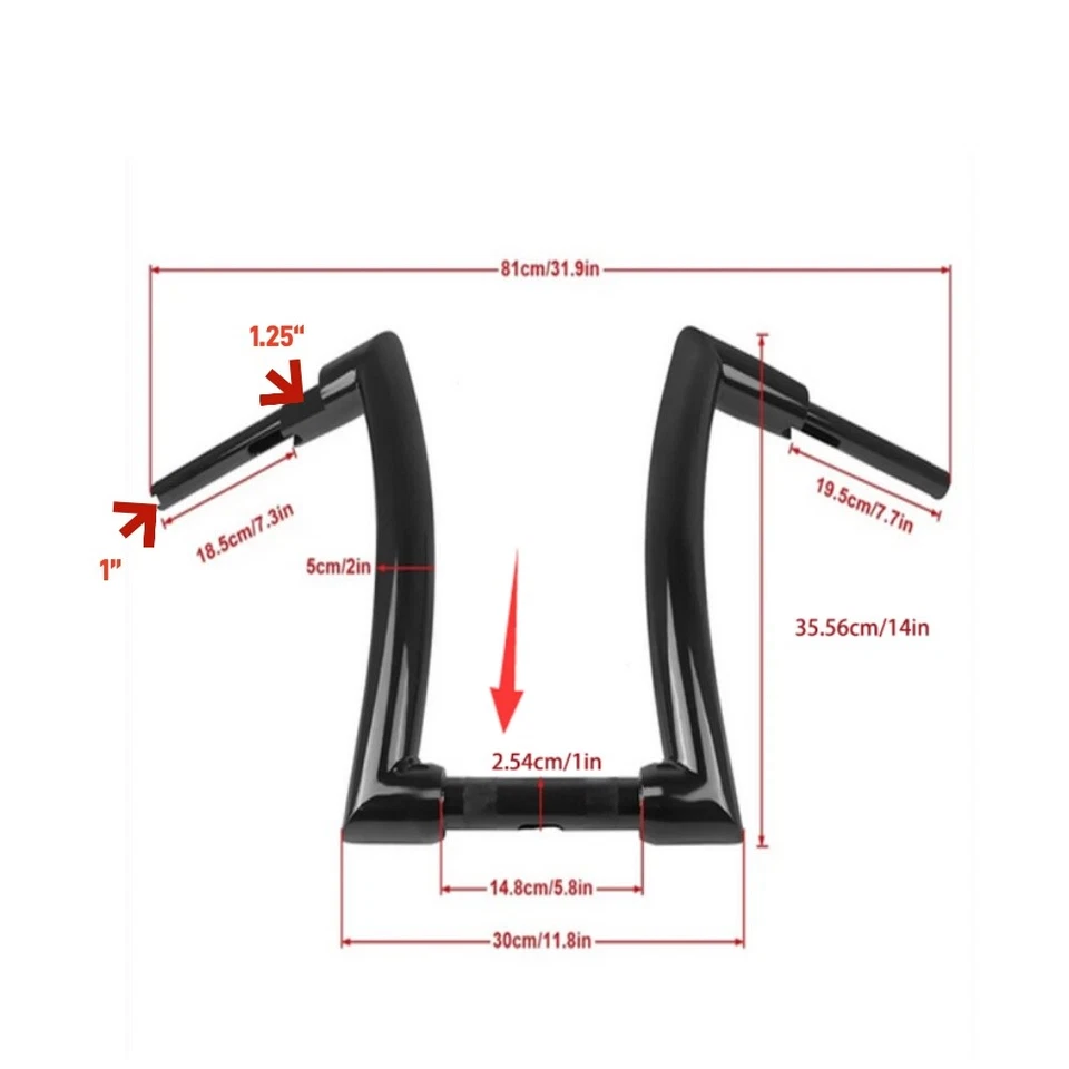 14"Rise 2"Ape Schwarz Hanger Lenker für Harley Touring Softail Sportster Dyna - Bild 2 von 4