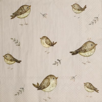 T502# 3x Single Paper Napkins For Decoupage Spring Bird Pattern On Gray