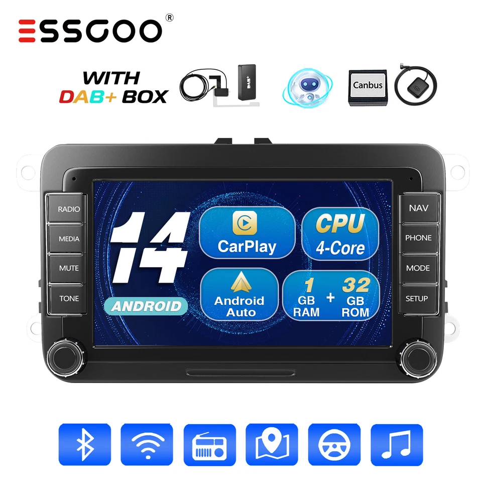 7" Carplay DAB+ Android 14 Autoradio GPS Für VW GOLF 5 Plus Touran Polo 6R Caddy - Bild 1 von 4