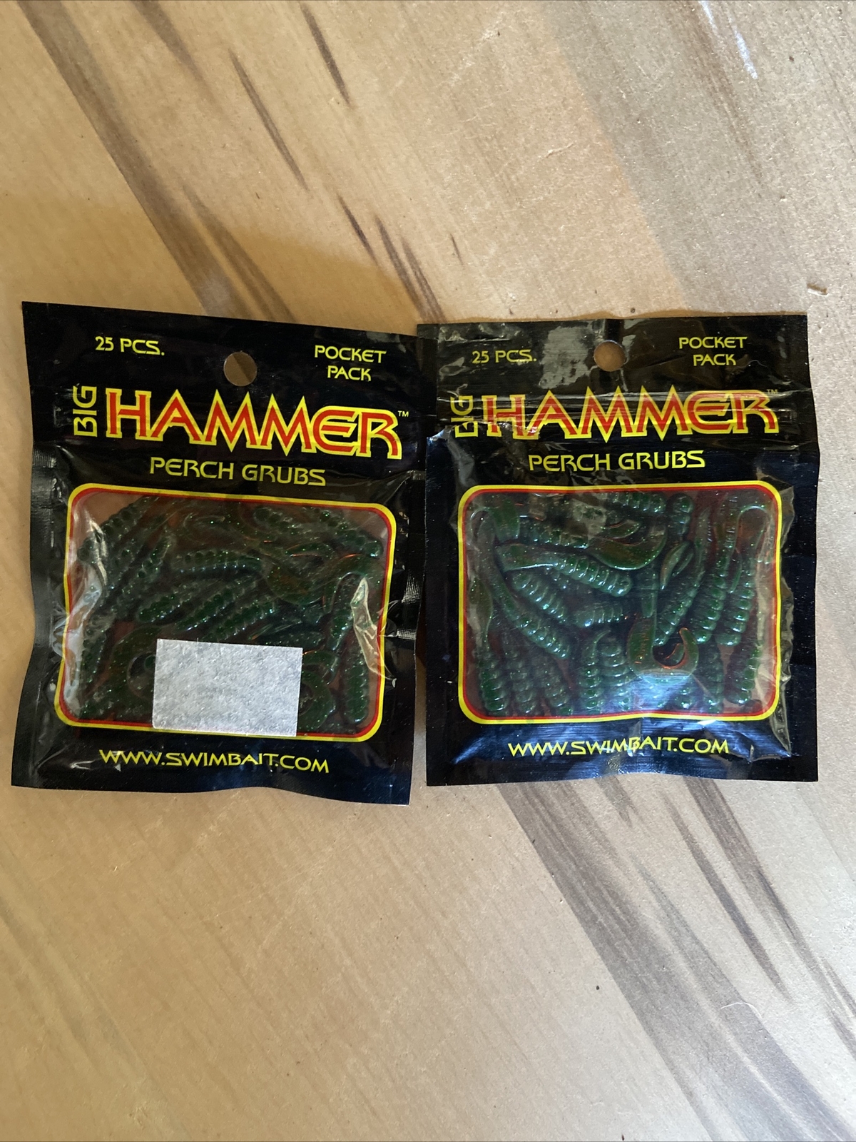 Big Hammer Perch Grub Bait, Motor Oil Green, 13/4Inch 2 Packs 25 Each