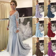 Mermaid Mother Of The Bride Dress V Neck Long Sleeves Tulle Appliques Prom Gowns