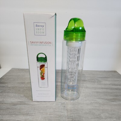Savvy Infusion Fruit Infuser Tritan Water Bottle 24oz Green Flip Top Cap