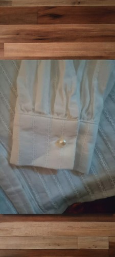 White Long Sleeve Shirt Lace Ruffle Deep V Neck Pearl Buttons Size S - Picture 7 of 8