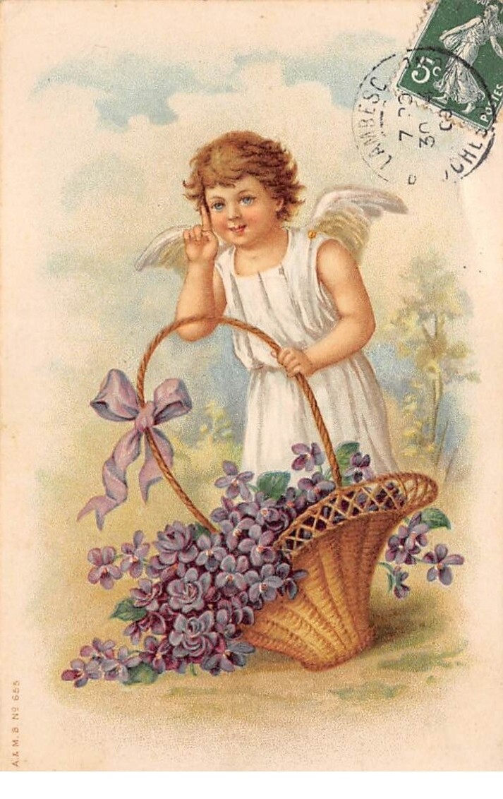 Angel - No. 76605 - Angel Holding A Wicker Basket Filled With