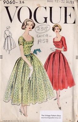 Patron De Couture Vintage Vogue 1957 - Robe Rétro Modèle 9060, Taille B32" - Neuf