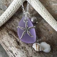 Hawaiian Jewelry Sea Glass Necklace, "Magical Color Changing" Purple Necklace