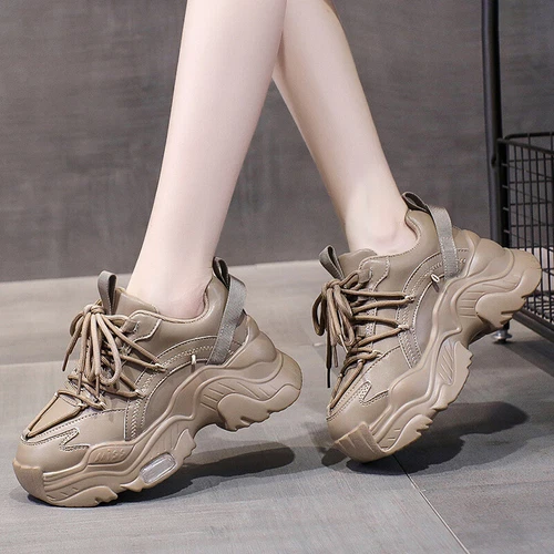 Womens Chunky Sneakers Platform Lace Up Casual Running Sport Shoes Trainers - Picture 3 of 24