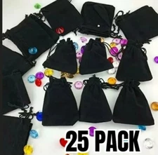 3" × 4" Black Velvet Cloth Jewelry Pouches/Drawstring Bags (25)