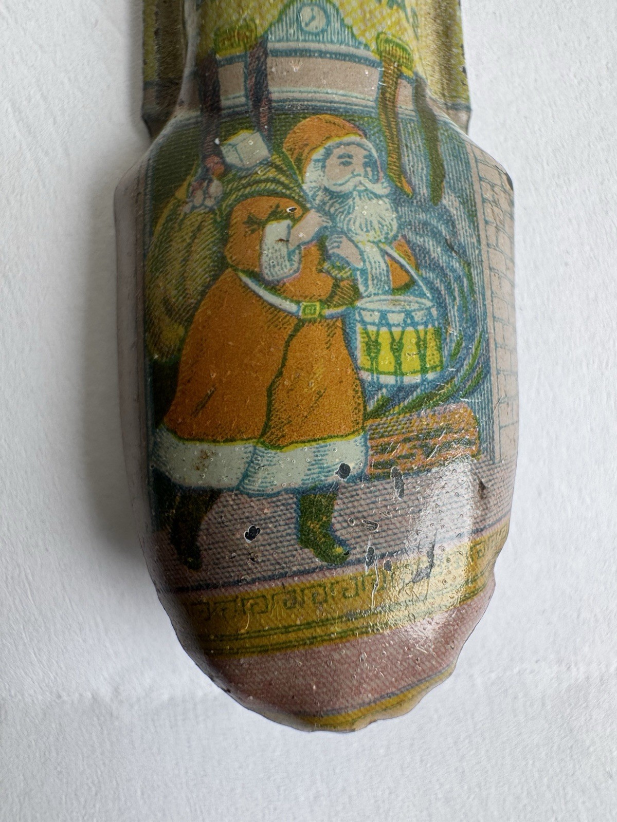 ANTIQUE VICTORIAN SANTA TIN LITHO CLICKER KIRSCHOF COLLECTIBLE RARE