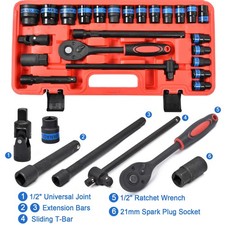 24Tlg. KRAFT STECKSCHL&Uuml;SSEL SATZ 1/2 ZOLL RATSCHEN-KASTEN NUSS SET 8-32 mm N&Uuml;SSE