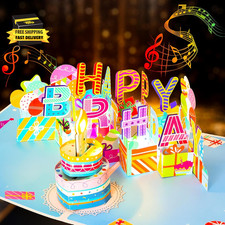 3D Musical Birthday Pop up Card, Blow Out LED Light Candle  Music Happy Birthda