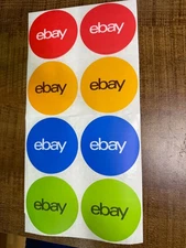 Red Green Blue Yellow Round eBay-Branded Sticker Multi-Pack 3" Round, Lot of 100