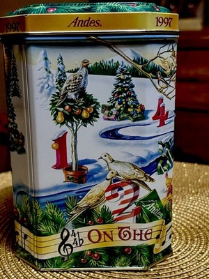 Vintage 1997 Andes Mints 12 Days Of Christmas Decorative Tin 6  Tall