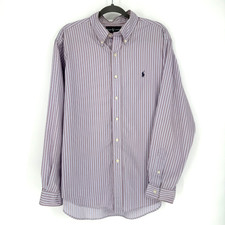 Ralph Lauren Classic Fit Button Down Shirt White Purple Stripes Logo Men s XL