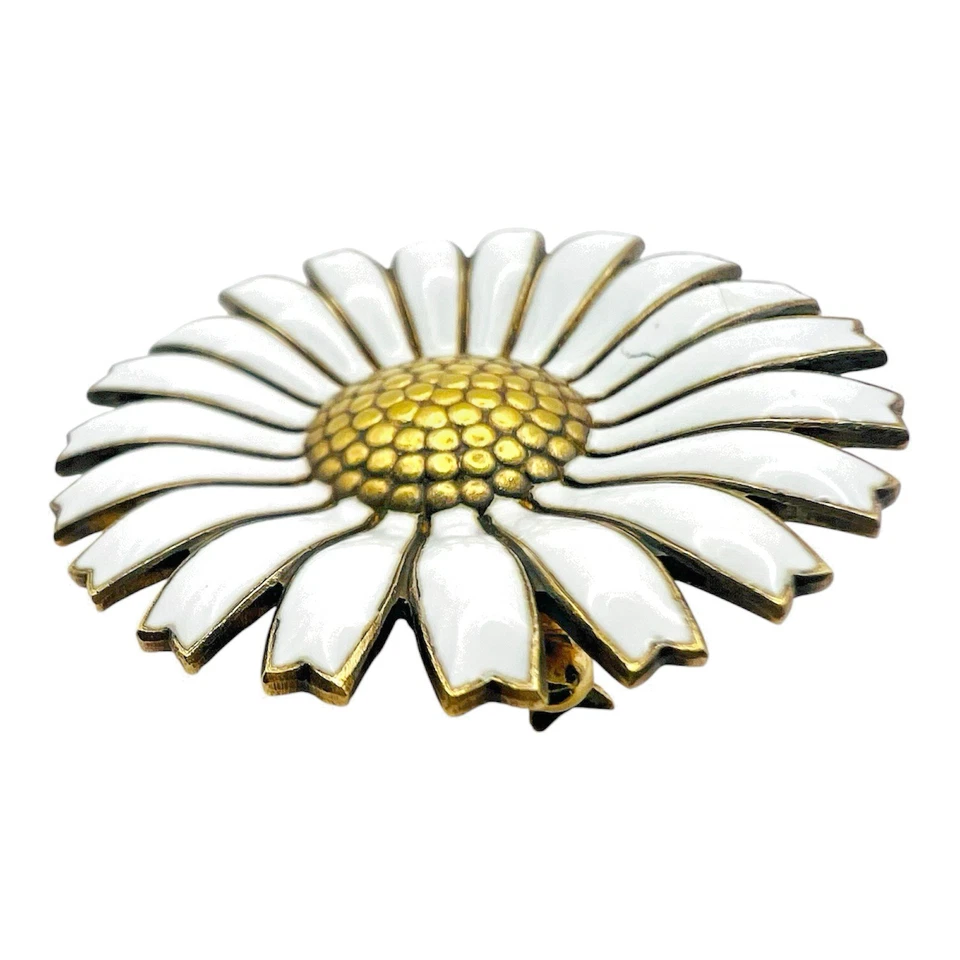Broche Georg Jensen 42mm Grande Flor Margarita Blanco Esmalte Plata de Ley 925 - Imagen 2 de 4