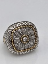 STUNNING STERLING SILVER 925 CZ 2 TONE SQUARE RING SIZE 5