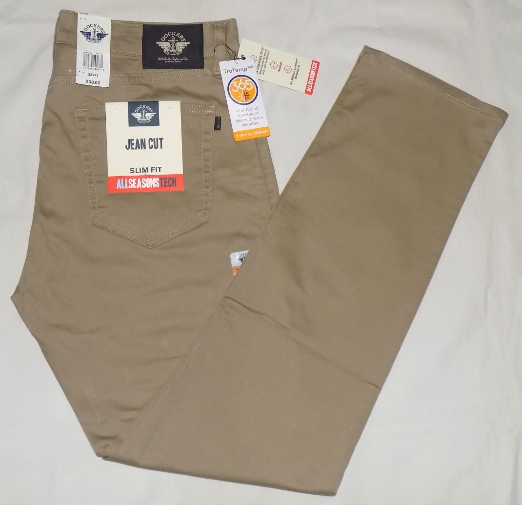 DOCKERS Men's All Seasons Tech Jean Cut Slim Fit Pants Khaki