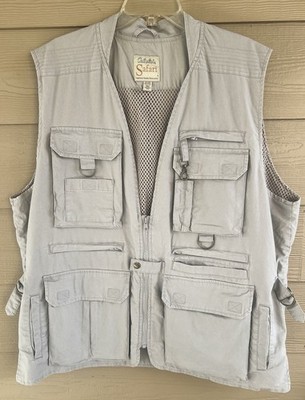 VINTAGE Cabelas Vest Mens XL Beige Canvas Cotton Safari Hunting Photograph EUC