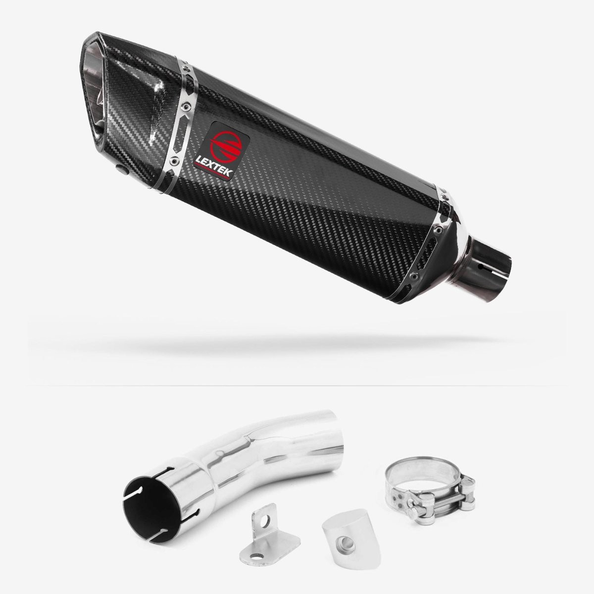 Lextek Carbon Fibre SP9C 300mm Exhaust with Link Pipe Silencer Chrome Polished