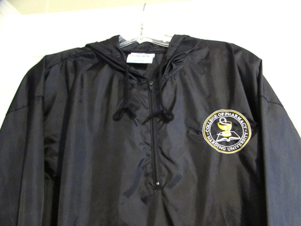 Vintage HARDING UNIVERSITY COLLEGE OF PHARMACY Hooded Black Windbreaker Size XL - Image 2 of 4