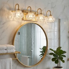23 inch Gold Crystal Shade Vanity Light 4-Lights Wall Fixture Bathroom Mirror
