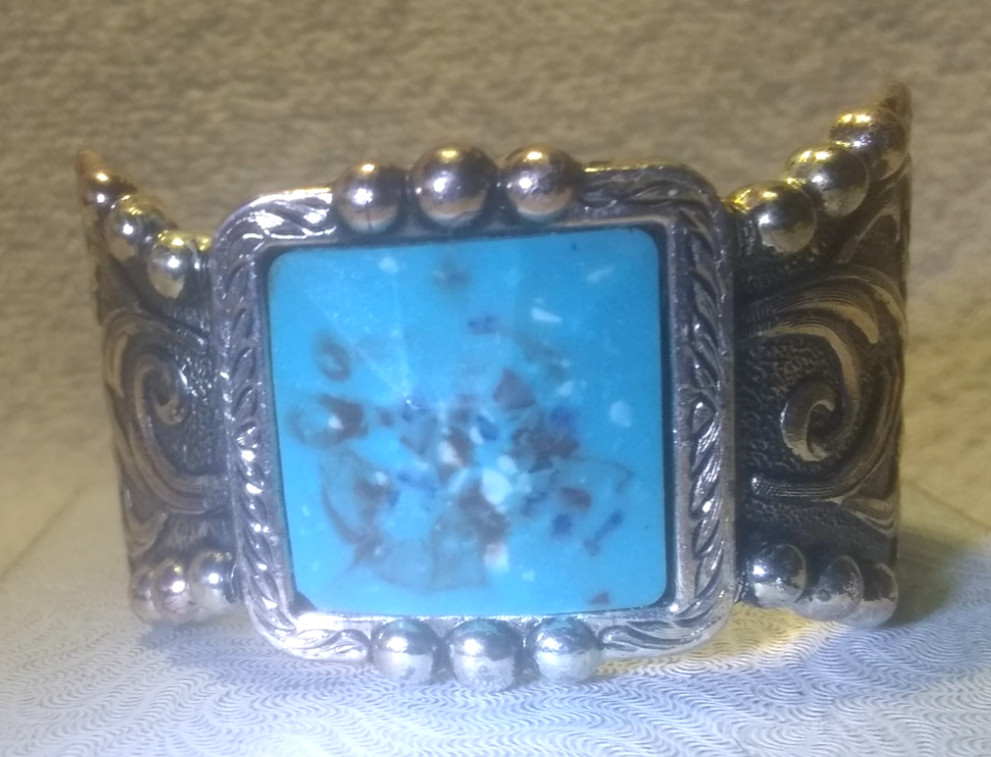 Large Compressed Turquoise Square Stone Bracelet … - image 1
