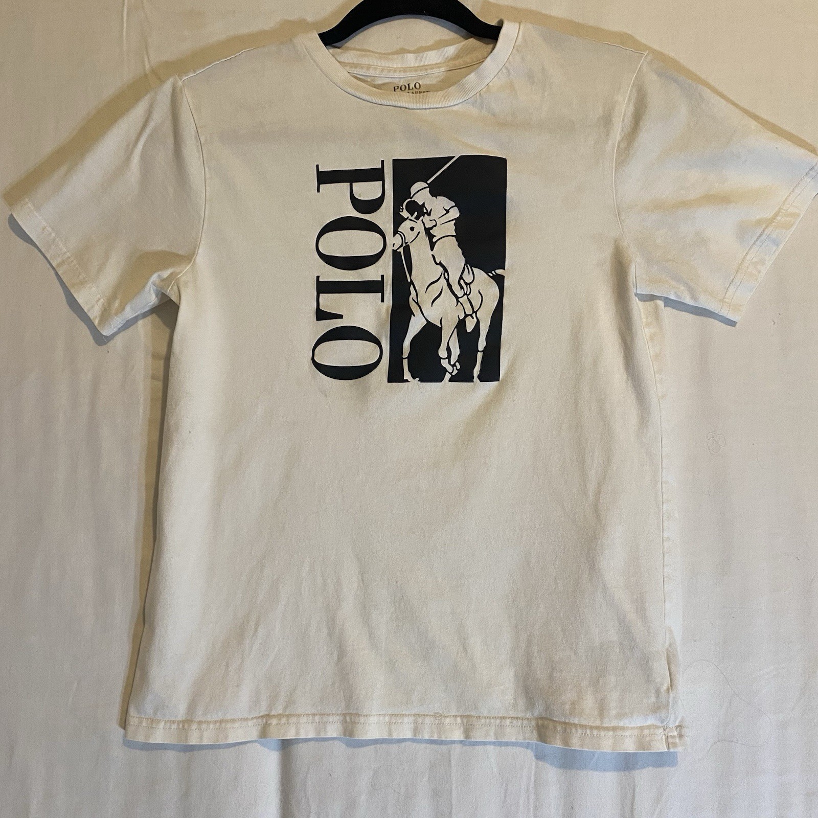 T shirt vintage grande bianca Polo Ralph Lauren pony bambino taglia 10 12