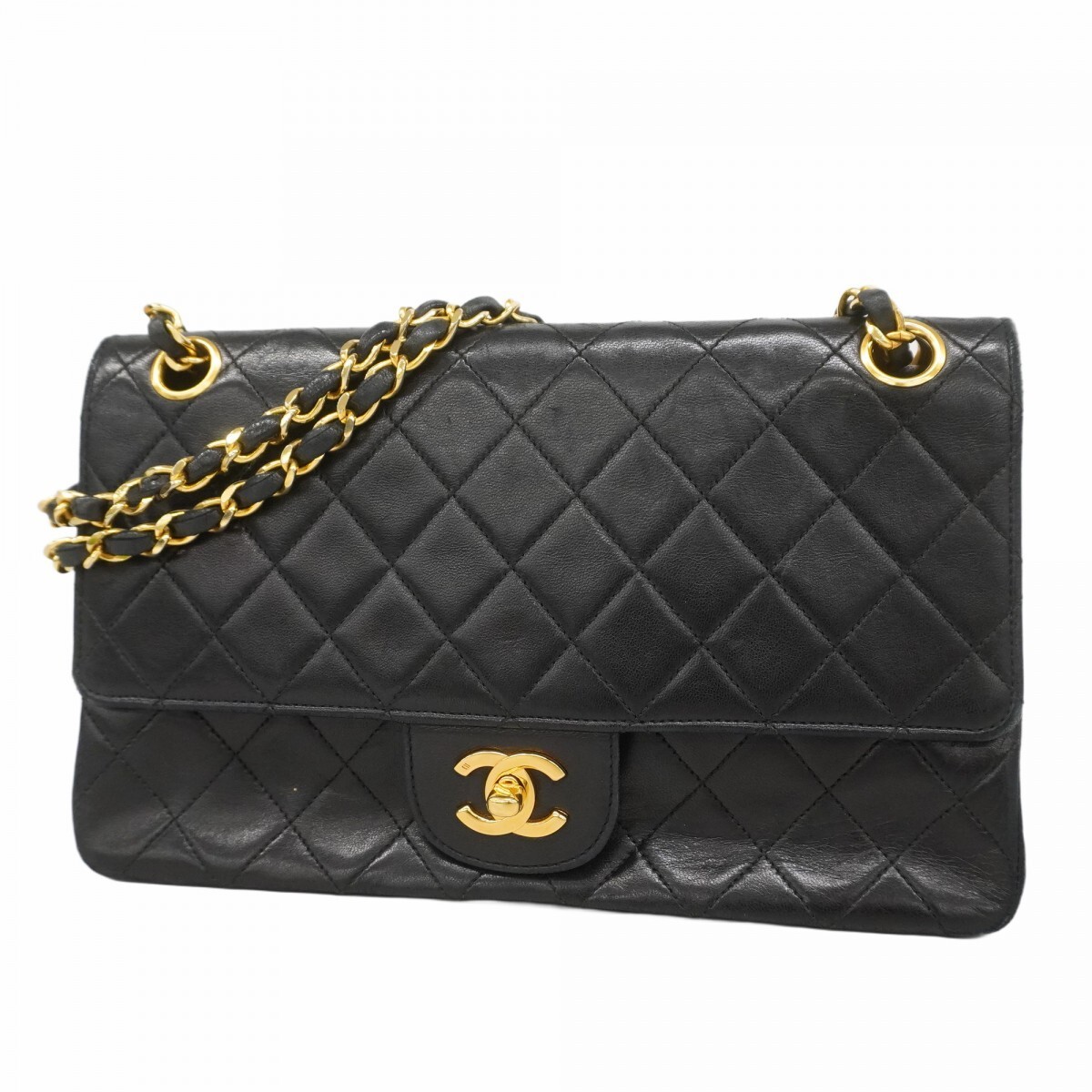 CHANEL Matelassé Flap Shoulder Bag Lambskin Black Gold Chain Hardware-image