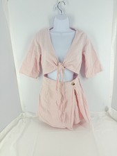 Urban Outfitters UO Molly Surplice Front-Slit Skort Romper Pink 2 Way Tie Wrap 0