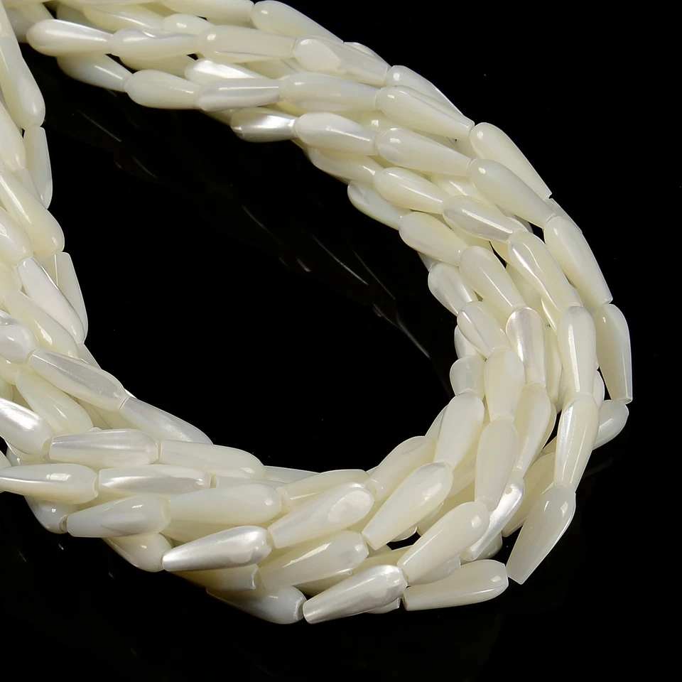 White Mother of Pearl MOP Shell Full Teardrop Shape Beads 5x15mm 15.5'' Strand - Image 2 of 3