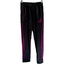 adidas Girls' Sweatpants Black With Pink Logo And Stripes, Size Lg, 14
