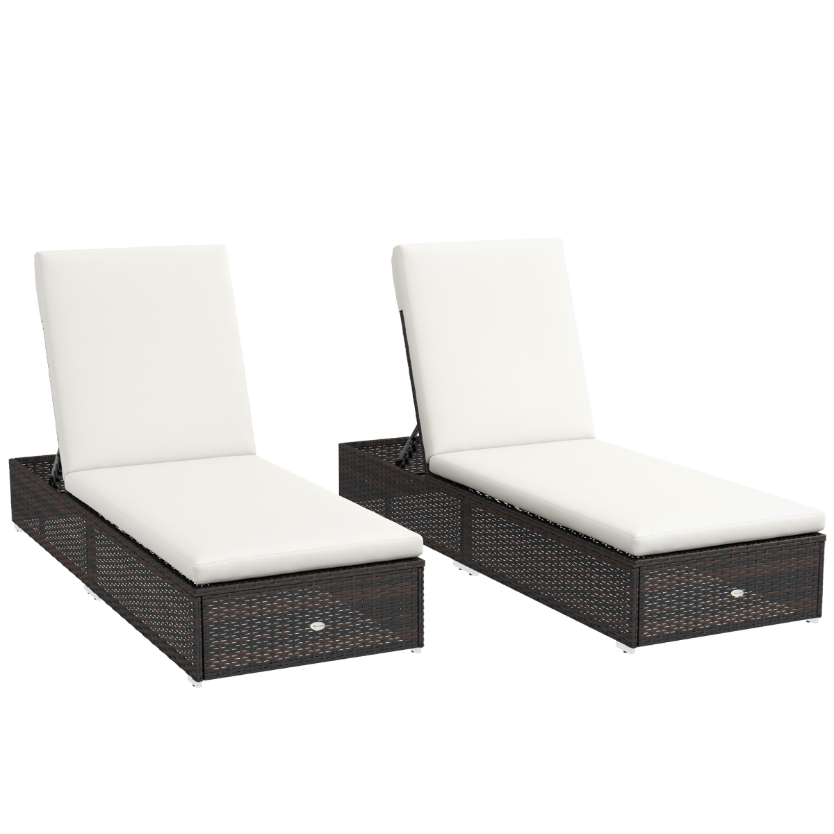 Sun Loungers Rattan Set 2 Adjustable Reclining Patio Garden Chairs Brown