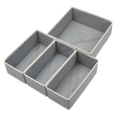 Drawer Organizer Set of 4 Light Grey  Fabric Storage Bins for Clothes, Underw...