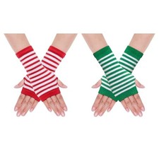 Pairs Fingerless Stripe Arm Gloves Standard 2 Red and White  Green and White