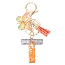 Alphabet t Tassel Butterfly Initial Letter Keychain Orange/Silver, Pack of 1