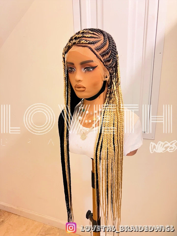 Se envía al día siguiente (ENVÍO 2 DÍAS) Peluca trenzada de encaje completo Cornrow, trenza negra sin nudos Foto 3 de 4