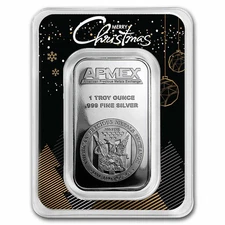 1 oz Silver Bar - APMEX (w/Christmas Trees, In TEP)