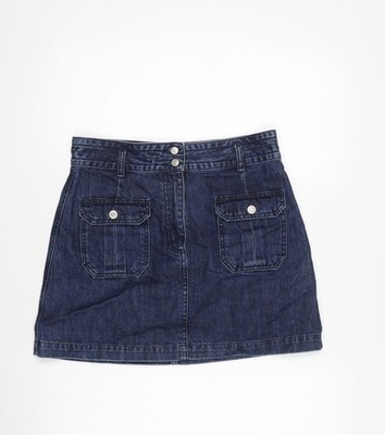 Topshop Damen blau Baumwolle A-Linie Rock Größe 30 mit Reißverschluss
