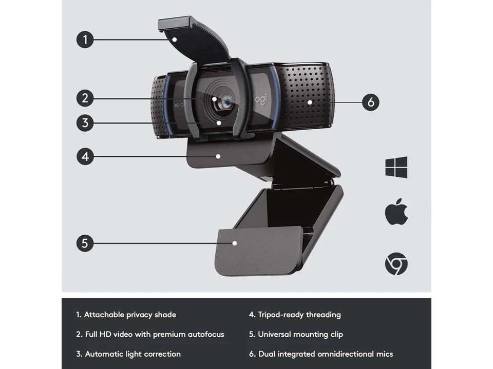 Logitech C920e Business 1080P HD Webcam Compatible with Amazon Fire TV Cube (2nd - Image 4 of 4