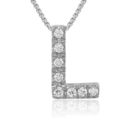Halskette 14 Karat massiv Weißgold Diamant Buchstabe L Initialen